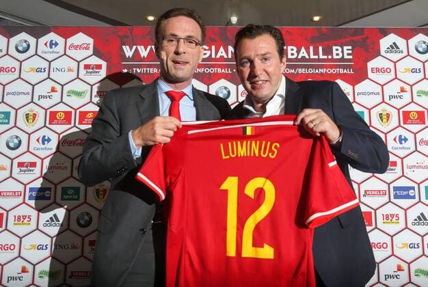 - BRUSSELS, BELGIUM: CEO Luminus Gregoire Dallemagne and Belgium s head coach Marc Wilmots pictured during a press conference of Belgian national soccer team Red Devils, Thursday 06 November 2014, in Brussels. Head coach Wilmots will announce the selection for the upcoming Devils games against Iceland and Wales. VIRGINIExLEFOUR  premiumd 20191458