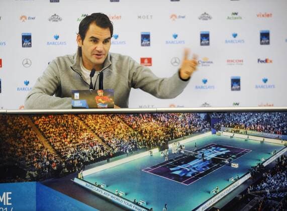Tennis - 2014 ATP Tennis Herren World Tour Finals - Media Day at The O2 Roger Federer gives his Media interview COLORSPORT ANDREW COWIE 