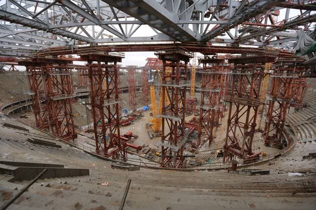 ST PETERSBURG, RUSSIA. NOVEMBER 7, 2014. A construction site of Zenit Arena Stadium on Krestovsky Island. Ruslan Shamukov TASS  RE15432D