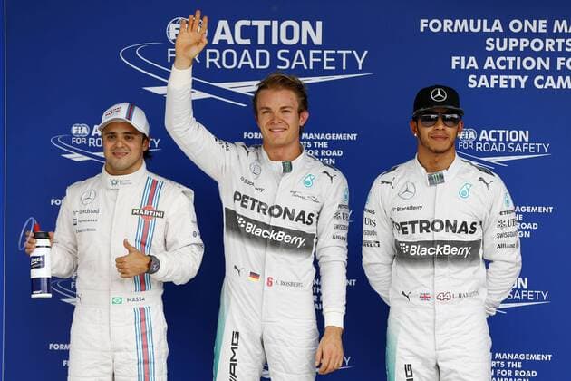 Motorsports: FIA Formula One World Championship 2014, Grand Prix of Brazil, 19 Felipe Massa (BRA, Williams Martini Racing), 6 Nico Rosberg (GER, Mercedes AMG Petronas F1 Team), 44 Lewis Hamilton (GBR, Mercedes AMG Petronas F1 Team), xHOCHxZWEIx