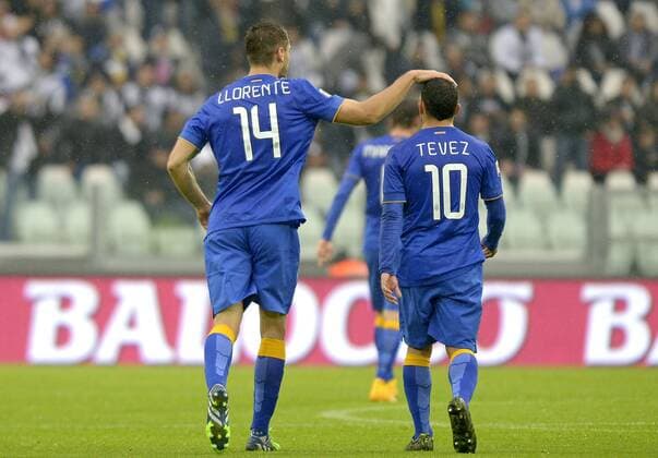 Aktuell Fussball, Italien, Serie A, Juventus Turin - FC Parma Esultanza Fernando Llorente e Carlos Tevez Juventus, Torino 09-11-2014, Juventus Stadium, Football Calcio 2014 2015 Serie A, Juventus - Parma, Foto Filippo Alfero Insidefoto filippoxalfero