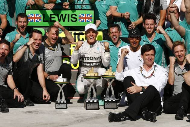 Motorsports: FIA Formula One World Championship 2014, Grand Prix of Brazil, 6 Nico Rosberg (GER, Mercedes AMG Petronas F1 Team), 44 Lewis Hamilton (GBR, Mercedes AMG Petronas F1 Team), Toto Wolff (AUT, Mercedes AMG Petronas F1 Team), xHOCHxZWEIx