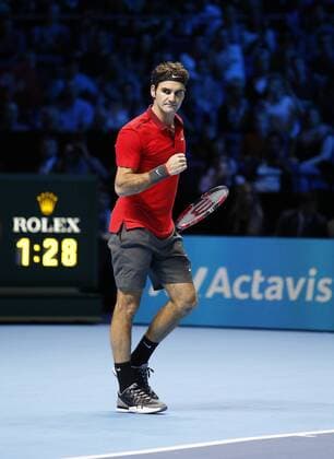 09.11.2014 London, England. Roger Federer (SUI) in action during the Day 1 Barclays ATP Tennis Herren World Tour Finals from the O2 Arena. x  ActionPlus20149654
