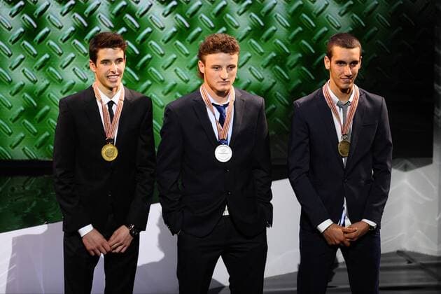 Valencia, SPAIN - FIM Awards Ceremony 2014. In the picture: Champion Alex Marquez , runner-up Jack Miller and third placed rider Aleix Rins 