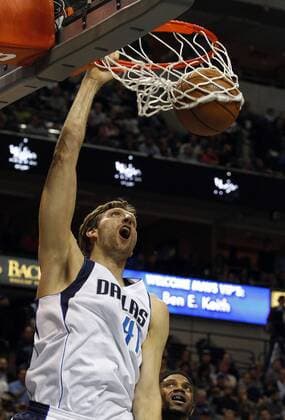 Nov. 9, 2014 - Dallas, TX, USA - Dallas Mavericks forward Dirk Nowitzki (41) dunks the ball against the Miami Heat in an NBA Basketball Herren USA basketball game Sunday, Nov. 9, 2014 in Dallas. The Heat won 105-96. Miami beats Dallas 105-96 - ZUMAm67_
