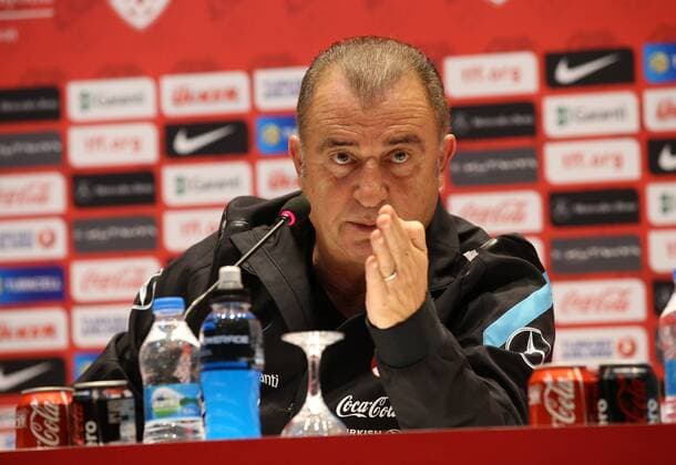 Turkey National Football Team Head Coach Fatih Terim and Players Bekir Irtegun and Burak Yilmaz during the press conference in Riva, Istanbul on November 11, 2014. Pictured: Coach Fatih Terim 