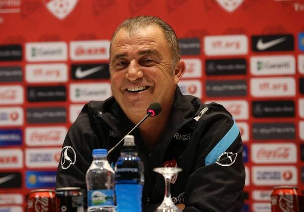 Turkey National Football Team Head Coach Fatih Terim and Players Bekir Irtegun and Burak Yilmaz during the press conference in Riva, Istanbul on November 11, 2014. Pictured: Coach Fatih Terim 