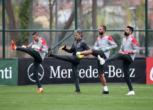 Turkey National Football Team players last training in Riva, Istanbul Tukey on November 11, 2014. Pictured: Goalkeepers Harun Tekin (L), Volkan Babacan (2R) and Volkan Demirel (R) 