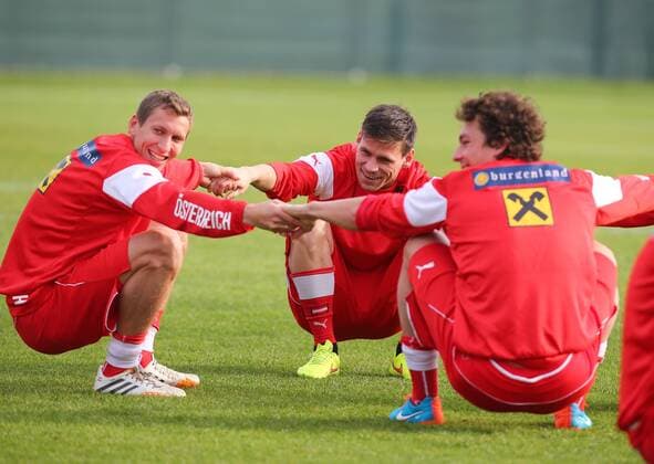 SOCCER - UEFA EURO 2016 quali, preview VIENNA,AUSTRIA,12.NOV.14 - SOCCER - ÖFB, training team AUT. Image shows Florian Klein, Christoph Leitgeb and Julian Baumgartlinger (AUT). 
