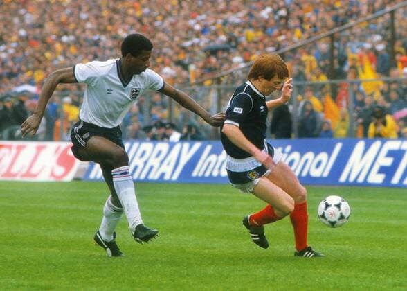 Football - 1985 Rous Cup - Scotland 1 England 0 England s Viv Anderson and Scotland s Gordon Strachan at Hampden Park. This was the inaugural staging of what would prove to be a short-lived competition, initially established to continue the then-traditional annual game between rivals England and Scotland following the demise of the British Home Championship. 25 05 1985 