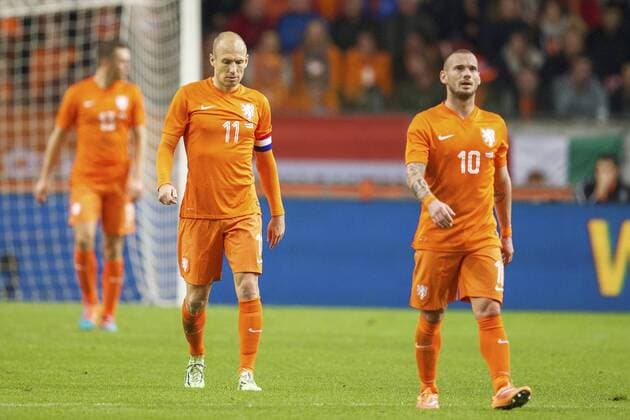 (L-R) Stefan de Vrij of Holland, Arjen Robben of Holland, Wesley Sneijder of Holland during the International friendly match between Netherlands and Mexico on November 12, 2014 at the Amsterdam Arena in Amsterdam, The Netherlands. Netherlands v Mexico International Friendly 2014 2015 xVIxxIVx 3267967