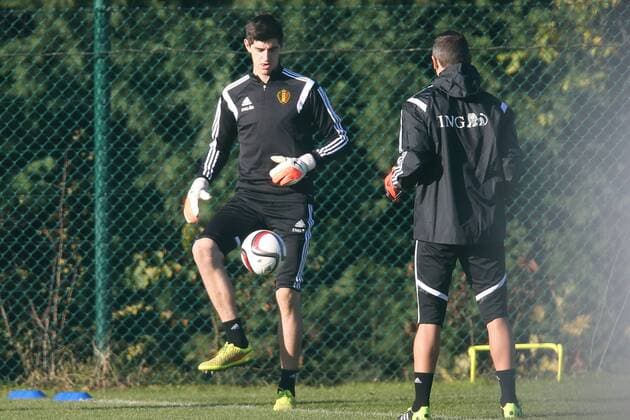 - BRUSSELS, BELGIUM: Belgium s goalkeeper Thibaut Courtois pictured during a training session of Belgian national soccer team Red Devils, Thursday 13 November 2014. BRUNOxFAHY  premiumd 35408