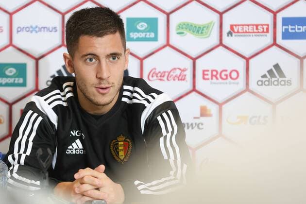 - BRUSSELS, BELGIUM: Belgium s Eden Hazard pictured during a press moment of national coach and three players after a closed training session of Belgian national soccer team Red Devils, Friday 14 November 2014, in Neerpede, Brussels. Belgium will play its third game of the Euro 2016 qualification against Wales on Sunday. BRUNOxFAHY  xpremiumd 20812739x