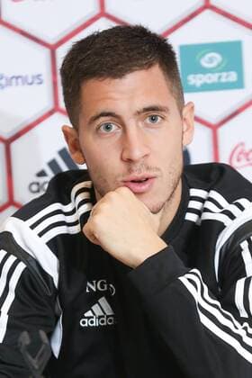 - BRUSSELS, BELGIUM: Belgium s Eden Hazard pictured during a press moment of national coach and three players after a closed training session of Belgian national soccer team Red Devils, Friday 14 November 2014, in Neerpede, Brussels. Belgium will play its third game of the Euro 2016 qualification against Wales on Sunday. BRUNOxFAHY  xpremiumd 20812752x