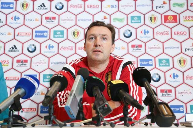 - BRUSSELS, BELGIUM: Belgium s head coach Marc Wilmots pictured during a press moment of national coach and three players after a closed training session of Belgian national soccer team Red Devils, Friday 14 November 2014, in Neerpede, Brussels. Belgium will play its third game of the Euro 2016 qualification against Wales on Sunday. BRUNOxFAHY  xpremiumd 20813415x