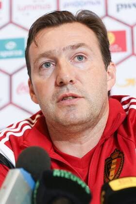 - BRUSSELS, BELGIUM: Belgium s head coach Marc Wilmots pictured during a press moment of national coach and three players after a closed training session of Belgian national soccer team Red Devils, Friday 14 November 2014, in Neerpede, Brussels. Belgium will play its third game of the Euro 2016 qualification against Wales on Sunday. BRUNOxFAHY  xpremiumd 20813467x
