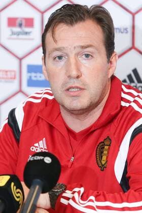 - BRUSSELS, BELGIUM: Belgium s head coach Marc Wilmots pictured during a press moment of national coach and three players after a closed training session of Belgian national soccer team Red Devils, Friday 14 November 2014, in Neerpede, Brussels. Belgium will play its third game of the Euro 2016 qualification against Wales on Sunday. BRUNOxFAHY  xpremiumd 20813480x