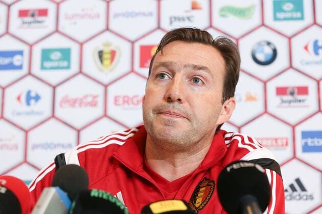- BRUSSELS, BELGIUM: Belgium s head coach Marc Wilmots pictured during a press moment of national coach and three players after a closed training session of Belgian national soccer team Red Devils, Friday 14 November 2014, in Neerpede, Brussels. Belgium will play its third game of the Euro 2016 qualification against Wales on Sunday. BRUNOxFAHY  xpremiumd 20813545x