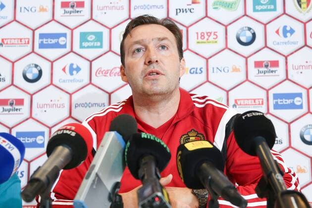 - BRUSSELS, BELGIUM: Belgium s head coach Marc Wilmots pictured during a press moment of national coach and three players after a closed training session of Belgian national soccer team Red Devils, Friday 14 November 2014, in Neerpede, Brussels. Belgium will play its third game of the Euro 2016 qualification against Wales on Sunday. BRUNOxFAHY  xpremiumd 20813584x