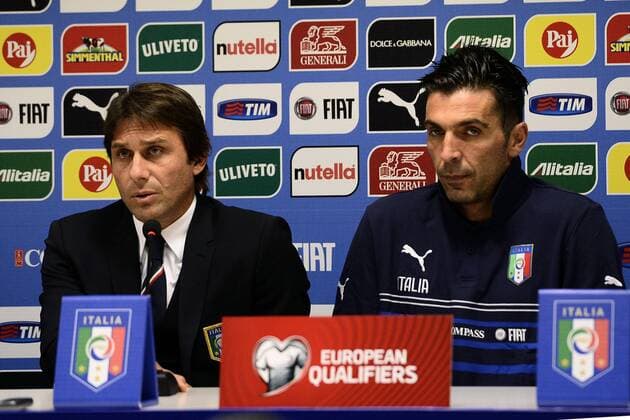 Db Milano 15 11 2014 - conferenza stampa Italia foto DanielexBuffa Image Sport nella foto: Antonio Conte-Gianluigi Buffon 
