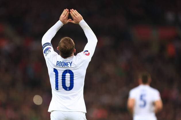 Wayne Rooney of England celebrates scoring the equalising goal - England vs. Slovenia - UEFA Euro 2016 Qualifying - Wembley Stadium - London - 15 11 2014 Pic Philip Oldham Sportimage EDITORIAL USE ONLY. No use with unauthorised audio, video, data, fixture lists, club league logos or live services. Online in-match use limited to 120 images, no video emulation. No use in betting, games or single club league player publications.