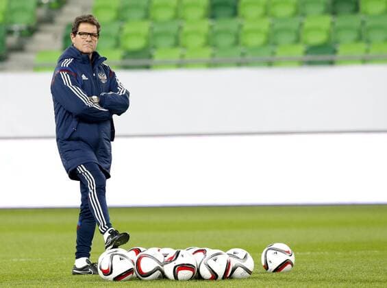 BUDAPEST, NOVEMBER 17, 2014. Russia s head coach Fabio Capello looks on at a training session of the Russian national football team  RE1550D0