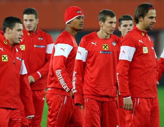SOCCER - preview VIENNA,AUSTRIA,17.NOV.14 - SOCCER -, friendly match, preview, final training team AUT. Image shows Zlatko Junuzovic, Kevin Wimmer, Rubin Okotie, Florian Klein and Martin Harnik (AUT). 