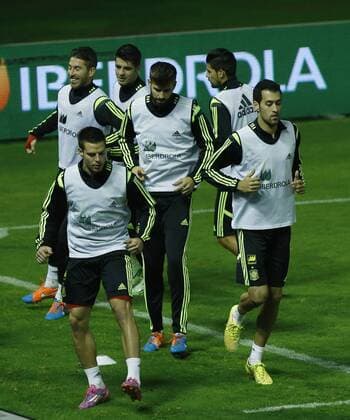 Spanish national team training session. In this picture, Azpilicueta, Sergio Ramos, Gerard Pique and Sergio Busquets. xPABLOGARCIAx 
