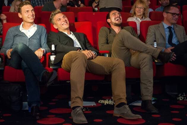 Erfurt 17.11.2014 CineStar C1 Kino NIEUWE HELDEN Deutsche Kinopremiere Dokumentarfilm zur Tour de France 2014 im Bild: Toni Martin, Marcel Kittel und John Degenkolb in der ersten Reihe
