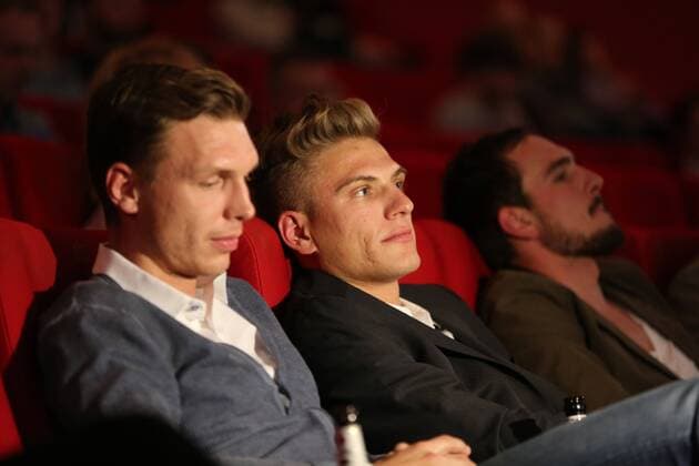 Kinopremiere Nieuwe Helden 17.11.14 , Erfurt, Cinestar, Deutsche Kinopremiere von Nieuwe Helden mit Tony Martin, Marcel Kittel und John Degenkolb im Bild: Tony Martin, Marcel Kittel und John Degenkolb