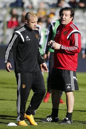 Radja Nainggolan of Belgium et Marc Wilmots, headcoach of Belgium FOOTBALL : Entrainement - Belgique - Qualification - Euro 2016 - 17 11 2014 PhotoNews Panoramic 