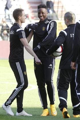 Adnan Januzaj of Belgium and Divock Origi of Belgium FOOTBALL : Entrainement - Belgique - Qualification - Euro 2016 - 17 11 2014 PhotoNews Panoramic 