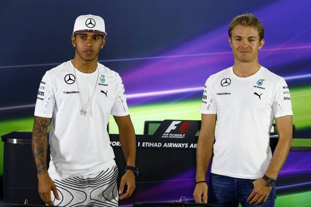 Motorsports: FIA Formula One World Championship 2014, Grand Prix of Abu Dhabi, 44 Lewis Hamilton (GBR, Mercedes AMG Petronas F1 Team), 6 Nico Rosberg (GER, Mercedes AMG Petronas F1 Team), xHOCHxZWEIx