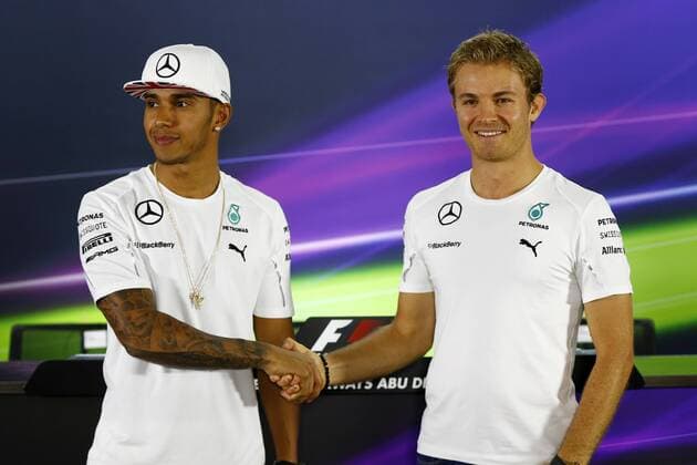 Motorsports: FIA Formula One World Championship 2014, Grand Prix of Abu Dhabi, 44 Lewis Hamilton (GBR, Mercedes AMG Petronas F1 Team), 6 Nico Rosberg (GER, Mercedes AMG Petronas F1 Team), xHOCHxZWEIx