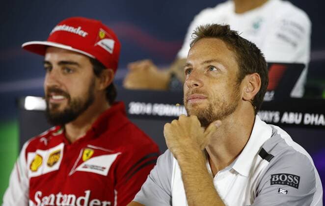 Motorsports: FIA Formula One World Championship 2014, Grand Prix of Abu Dhabi, 14 Fernando Alonso (ESP, Scuderia Ferrari), 22 Jenson Button (GBR, McLaren Mercedes), xHOCHxZWEIx
