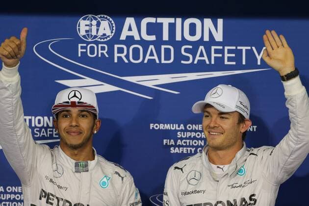 22.11.2014 - Qualifying, 1st position Nico Rosberg (GER), Mercedes AMG F1 W05, 2nd position Lewis Hamilton (GBR) Mercedes AMG F1 W05 Abu Dhabi Grand Prix, UAE 20 - 23 November 2014 