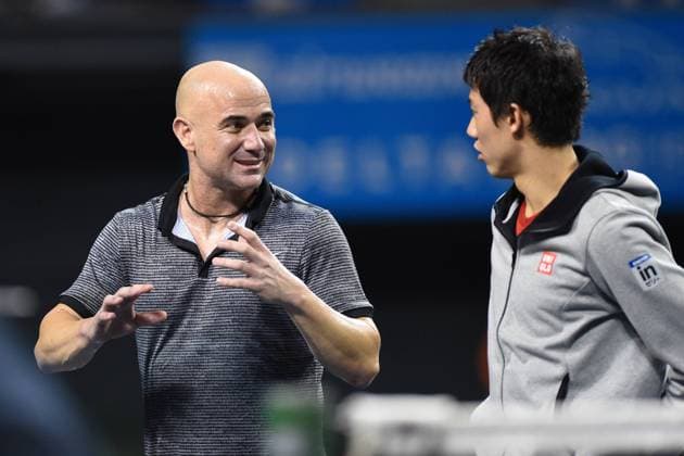 (L-R) Andre Agassi (USA), Kei Nishikori (JPN), NOVEMBER 22, 2014 - Tennis : Dream Tennis ARIAKE Doubles at Ariake Coliseum in Tokyo, Japan. NOxTHIRDxPARTYxSALES.  (dlra002031)