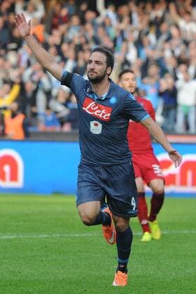 Nov. 23, 2014 - Naples, Italy - Gonzalo Higuain celebrates after scoring of SSC Napoli during the italian Serie A football match between SSC Napoli and Cagliari at San Paolo Stadium in Naples,Italy. SSC Napoli and Cagliari - Serie A  - ZUMAn230