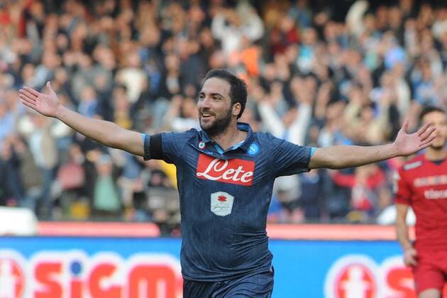 Nov. 23, 2014 - Naples, Italy - Gonzalo Higuain celebrates after scoring of SSC Napoli during the italian Serie A football match between SSC Napoli and Cagliari at San Paolo Stadium in Naples,Italy. SSC Napoli and Cagliari - Serie A  - ZUMAn230