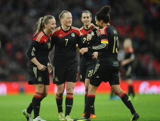 Football - 2014 Women s International Friendly - England vs. Germany Germany s Celia Sasic celebrates scoring goal no. 3 at Wembley. COLORSPORT ANDREW COWIE 