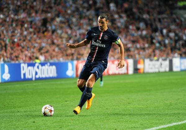 Champions League AFC Ajax vs Paris St Germain Amsterdam NL 17th September 2014 Champions League AFC Ajax vs Paris St Germain. Zlatan Ibrahimovic attacks. 