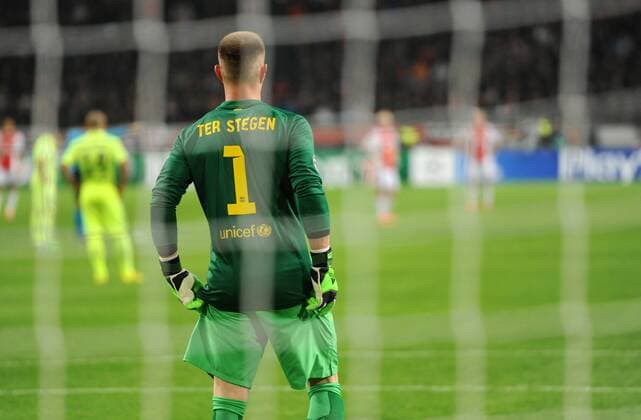 Champions League Ajax - Barcelona Amsterdam The Netherlands 5th November 2014 Champions League AFC Ajax vs FC Barcelona Barca Barcelona keeper Marc Andre ter Stegen. Shirtsponsor Unicef. 