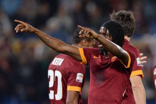 Aktuell Fußball, Italien, AS Rom - Inter Mailand As Roma 30 11 2014 - campionato di calcio serie A AS Rom vs Inter Mailand: Torjubel Gervinho 