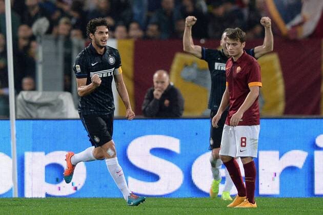 Aktuell Fußball, Italien, AS Rom - Inter Mailand As Roma 30 11 2014 - campionato di calcio serie A AS Rom vs Inter Mailand: Torjubel Andrea Ranocchia 