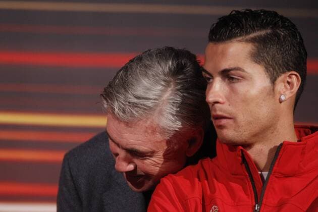 Real Madrid football players have received their Audi cars in Madrid on December 1st, 2014. In the pic: Cristiano Ronaldo; Carlo Ancelotti RobertxSmith 