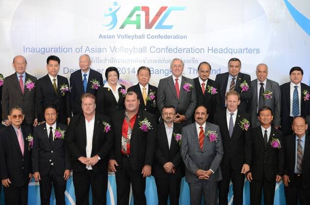 Dec. 2, 2014 - Bangkok, Thailand - A group picture of FIVB members lead by Ary Graca , Saleh Bin Nasser and Amr Elwani during an inauguration of Asia Volleyball Confederation (AVC) Headquarters in Bangkok, Thailand on December 2, 2014. Asia Volleyball Confederation decide to move their headquarters from Beijing, China to Bangkok, Thailand. Asian Volley Confederation  - ZUMAn230