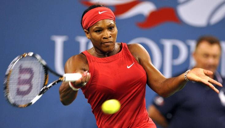 Sept. 7, 2008 - Serena Williams hits a forehand against Jelena Jankovic during the first set in the women s finals of the US Open tennis tournament on Sunday, September 7, 2008, in Flushing Meadows, New York. (J. Conrad Williams Newsday MCT) News Archive - Sept. 7, 2008 - ZUMAm67_