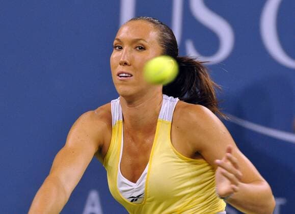 Sept. 7, 2008 - Jelena Jankovic hits a forehand chip shot against Serena Williams during the first set in the women s finals of the US Open tennis tournament on Sunday, September 7, 2008, in Flushing Meadows, New York. (J. Conrad Williams Newsday MCT) News Archive - Sept. 7, 2008 - ZUMAm67_