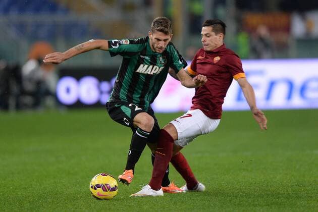 Aktuell Fußball, Italien, Serie A, AS Rom - Sassuolo As Roma 06 12 2014 - campionato di calcio serie A AS Rom vs Sassuolo Calcio: Domenico Berardi-Juan Iturbe 