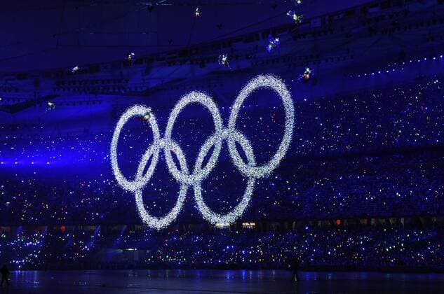 Aug. 7, 2008 - The Olympic Rings rise into the National Stadium to the start of the opening ceremony on Friday, August 8, 2008, to kick of the Games of the XXIX Olympiad in Beijing, China. (Harry Walker MCT) News Archive - Aug. 7, 2008 - ZUMAm67_
